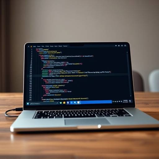 Python programming course image. A laptop screen showing Python code.